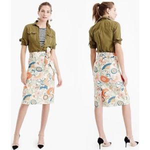 J Crew Womens Tie Waist Skirt in Ornate Floral Print Size 0 Cream Multi Color